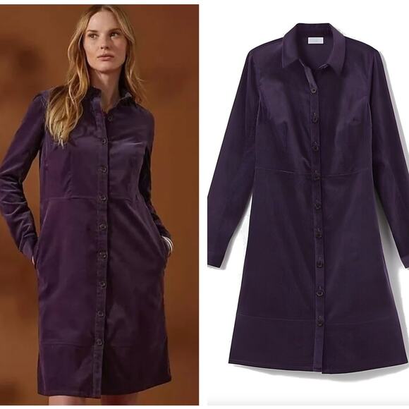 J. JILL Velveteen Button Shirt Dress Prussian Plum Purple Sz XL NWT $129 {NN40} - Picture 1 of 3